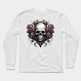 Gothic Skull Roses Long Sleeve T-Shirt